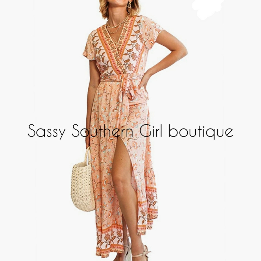 ⭐🆕 Boho gypsy floral wrap maxi dress - Picture 2 of 6